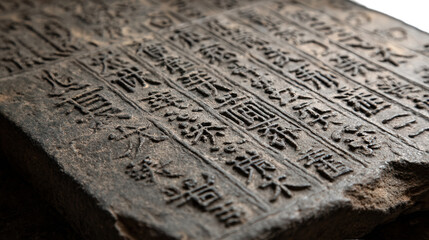 Naklejka premium Han dynasty decree carved in stone background isolated on a Transparent background, PNG file.