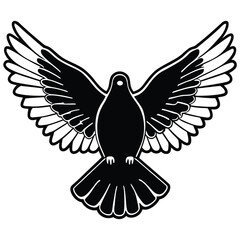 Black dove with outstretched wings, a symbol of peace