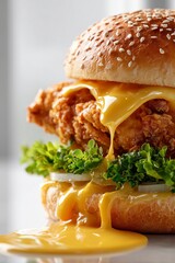 classic fried chicken burger with melting cheese 