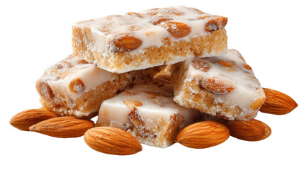 Frosted almond bar pile background isolated on a Transparent background, PNG file.