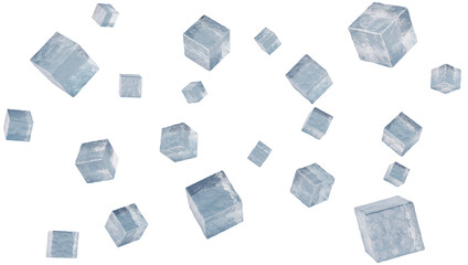 Ice cube flying on transparent background
