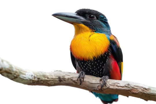 Tropical orange and black bird perched on a branch