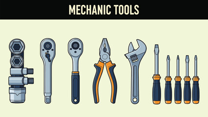 Assortment of various tools for repair and construction work bundle design