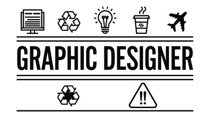 Graphic designer vector illustration with recycle icons coffee travel light bulb warning creative work lifestyle elements for t shirt design
