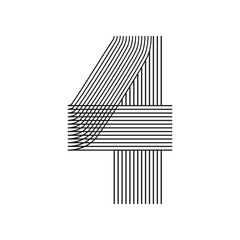 Number four 4 striped Line Art in black thin lines isolated on white background. Graphic design vector illustration for Banner Greeting Card Annual Report Poster Event Anniversary Symbol Jubilee Flyer