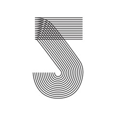Geometric Number five 5 Line Art in black thin striped lines isolated on white background. Graphic design vector illustration for Banner Greeting Card Annual Report Poster Event Anniversary Symbol Ad