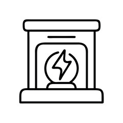 Stylized line art icon of a futuristic energy generator with a lightning bolt symbol
