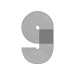 Number nine 9 linear in black thin striped lines isolated on white background. Graphic design vector illustration for Banner Greeting Card Annual Report Poster Event Anniversary Symbol Jubilee Flyer