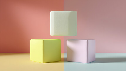 Minimal 3d cubes on pastel background photorealistic --ar