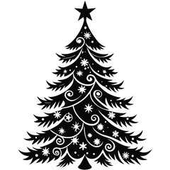 Silhouette of a christmas tree with decorations