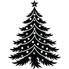 Obraz premium Silhouette of a christmas tree with star and balls
