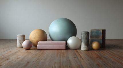 Minimal yoga props clean floor photorealistic --ar 169 --qual