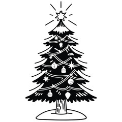 Monochrome christmas tree with ornaments and star