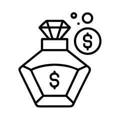 Luxury perfume bottle adorned with diamond and dollar sign symbolizing wealth