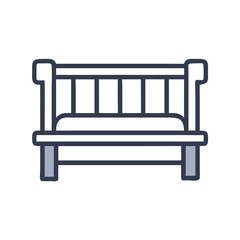Simple line art illustration of a classic wooden park bench with a clean design