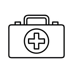 Simple line art illustration of a classic medical first aid kit with a red cross symbol