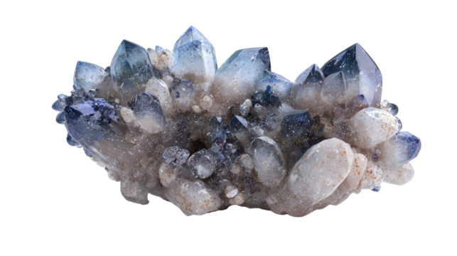 Frosted gemstone cluster background isolated on a Transparent background, PNG file.