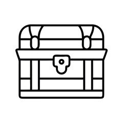 Simple line art illustration of an old wooden treasure chest with a lock