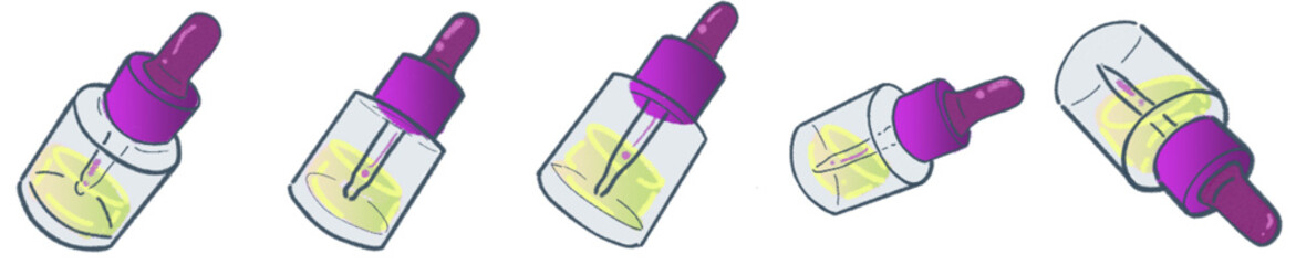 Skincare Dropper Bottle Illustration Set &ndash; Cute Cosmetic Serum and Essential Oil Bottle Vector for Beauty Branding and Packaging Design