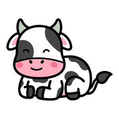 Adorable Cartoon Cow Doodle with Black and White Spots on Transparent Background Digital Art Smiling Character Illustration Stock Vector