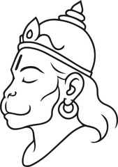 Side Profile Of A Sacred Monkey With Crown And Earring In Minimal Line Art