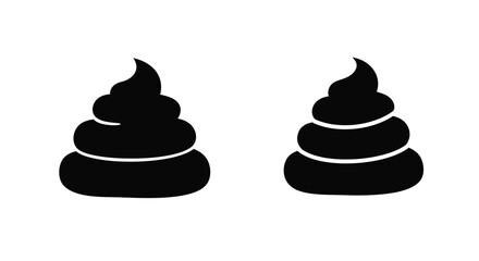 Two black stylized depictions of fecal matter on a white background