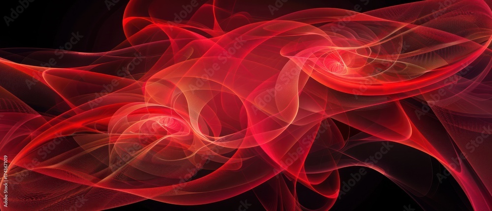 Wall mural abstract background red smoke flow overlay curve wave swirl on dark background.