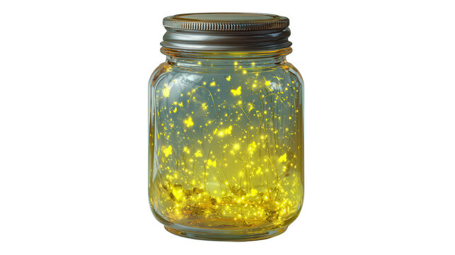 Glowing firefly jar background isolated on a Transparent background, PNG file.
