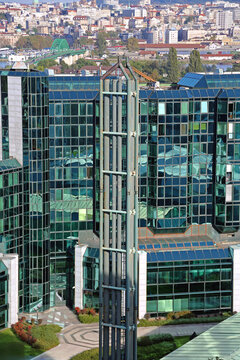 Aerial View of Chimney Genex Building Complex in New Belgrade Serbia