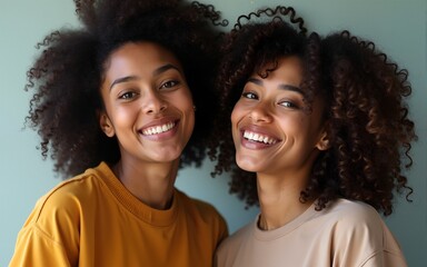 Multiracial puzzled two women thinking and posing on camera. High quality