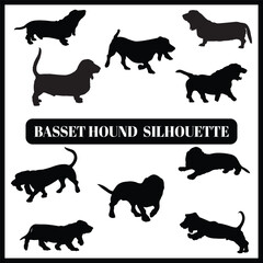 Basset Hound silhouette set, Basset Hound set box icon, Basset Hound illustration, silhouette, set icon, silhouette, Basset Hound icon