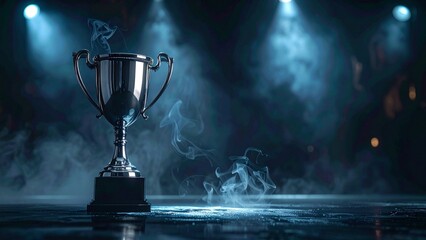 Copy Space silver Cricket Tropy in front of smoky dark background