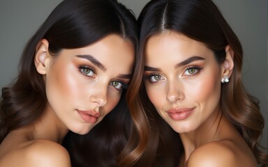 Two attractive twins women in glamour makeup. High quality