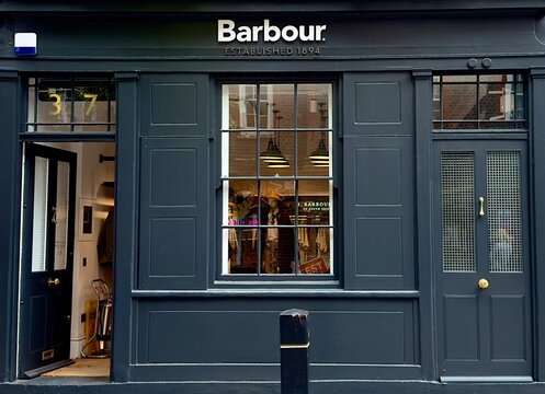 London, UK - June 4, 2025: Barbour luxury country living clothing store in Covent Garden, London. 
