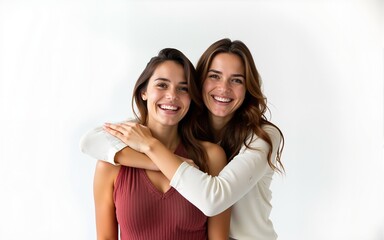 Studio shot of two happy girlfriends over white background. High quality