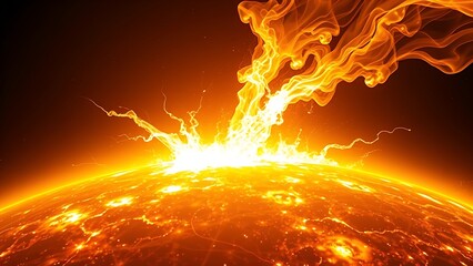 Abstract solar surface erupting in color-shifting plasma tendrils from yellow to white.