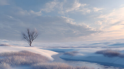 Snow-covered landscape minimal scene soft light
