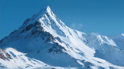 Obraz premium Snow-covered mountain peak clear blue sky bright daylight