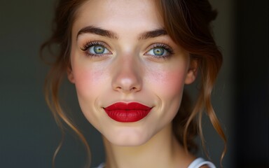 Beauty portrait of a young girls.Red lipstick. High quality