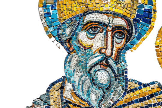 Mosaic Portrait: The intricate Byzantine mosaic artwork reveals a close-up of a historical figure's portrait, a testament to timeless art. 