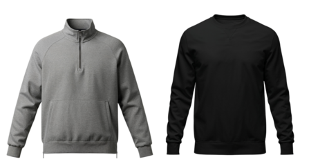 a set of men's sweatshirts on a transparent background