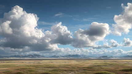 Vast open plains under scattered clouds minimalist landscape
