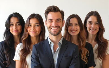 Group of 5 different people in a row. High quality