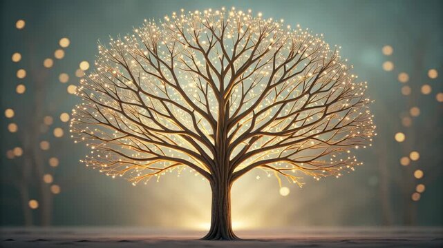 Personalized Learning Edtech Concept. Illuminated tree with intricate branches and warm light background.