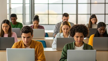 Personalized Learning Edtech Concept. Students engaged in computer work in a classroom setting.