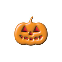 A glossy three-dimensional jack-o'-lantern pumpkin icon for Halloween