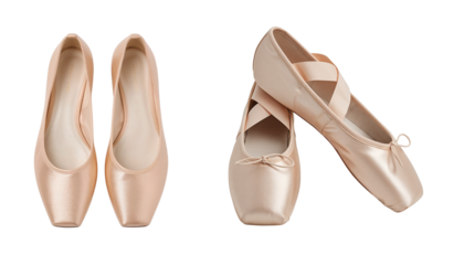 Elegant ballet shoes displayed on a transparent background