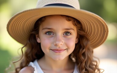 Portrait of a lovely young girl in straw hat. High quality