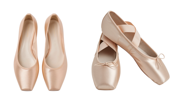 Elegant ballet shoes displayed on a transparent background