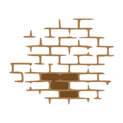 Illustration of a damaged brick wall with a missing section